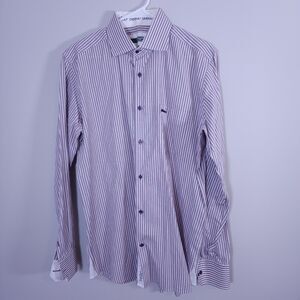 Miltiadis Shirt Men's XL Boca Raton Purple Stripe Long Sleeve Button Down Casual